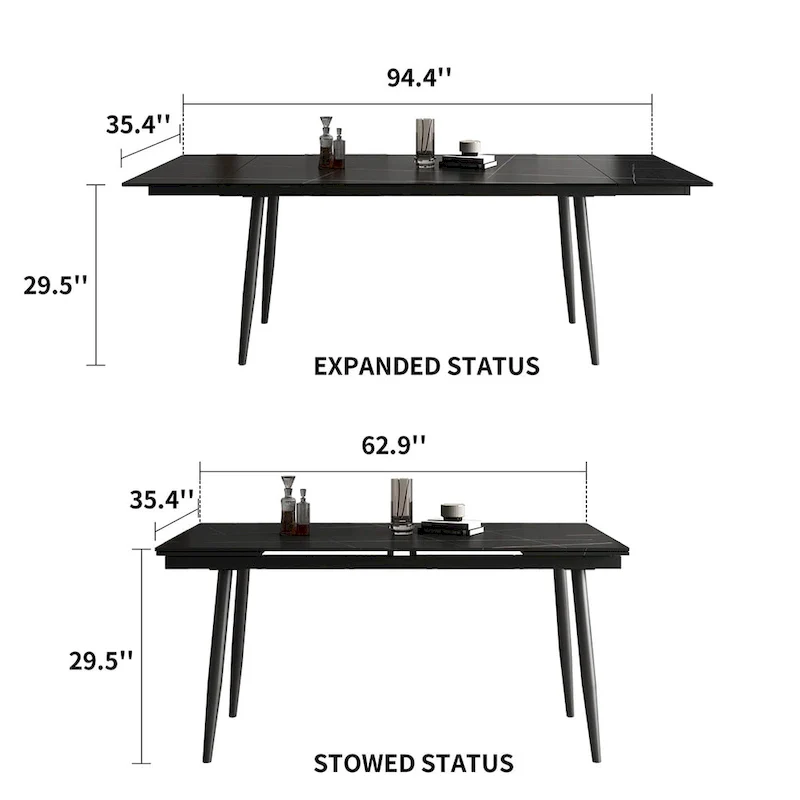 Extendable Dining Table Set with Sintered Stone Top - Seats 6-10