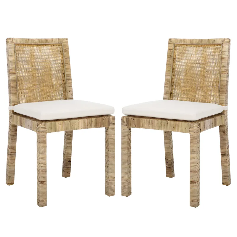 SAFAVIEH Jessye Cane Dining Room Chair with Cushion (Set of 2) - 21.7 W x 18.1 L x 38.6 H - 22W x 18D x 39H