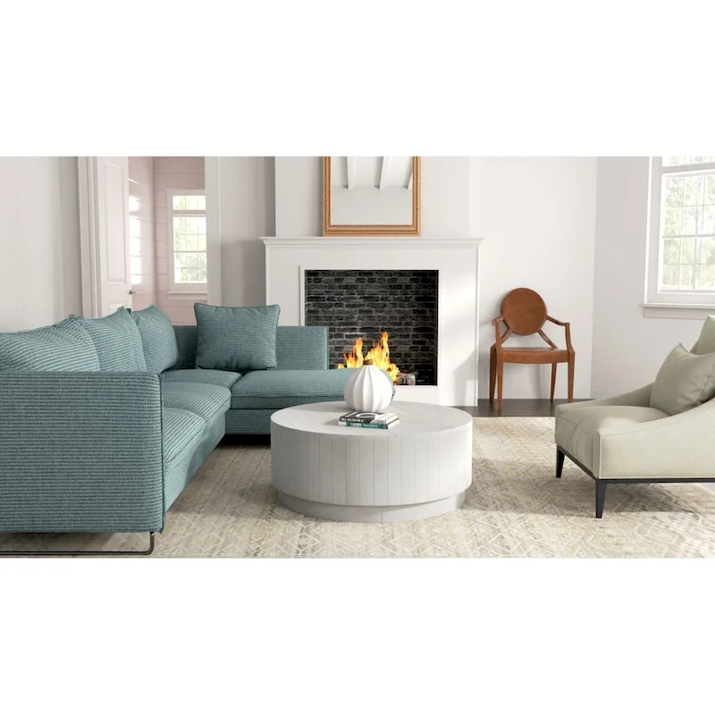 Natural / Distressed White / Elm Solid Mango Wood Round Coffee Table – 42 in