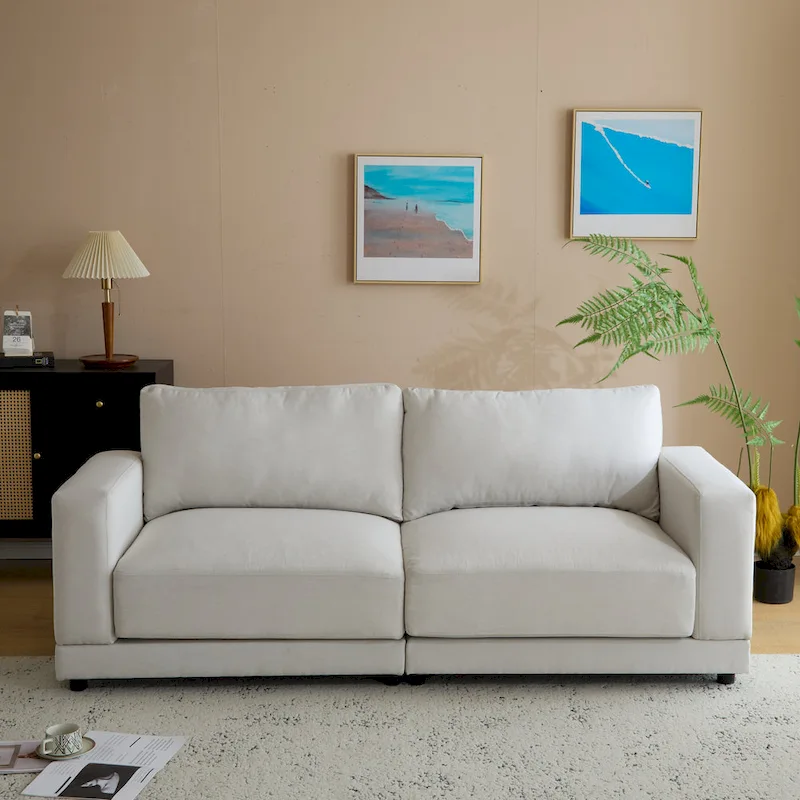 Light Grey / Beige / Blue Square Arm Sofa, 2-Seater