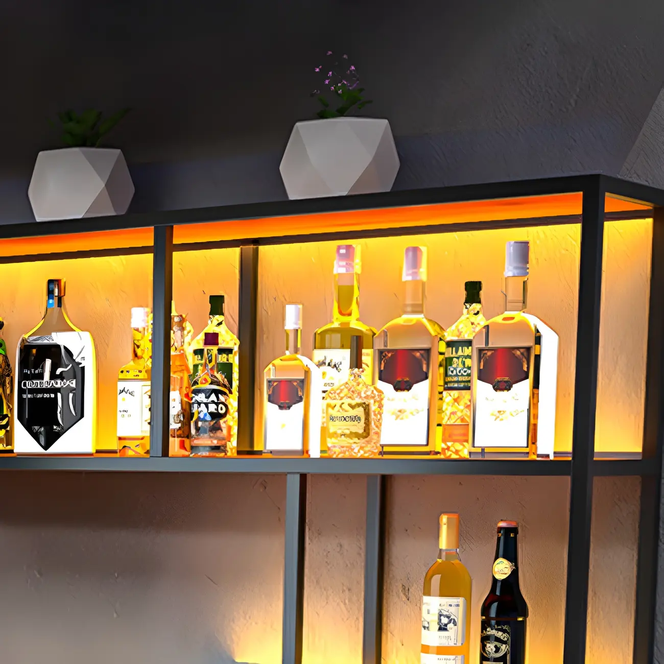 Black Metal Wall-Mounted Wine Rack with Stemware Holder