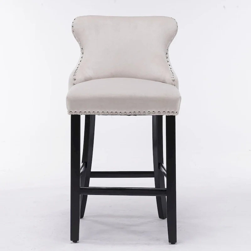 Velvet Wing-Back Barstools with Button Tufting – Set of 2
