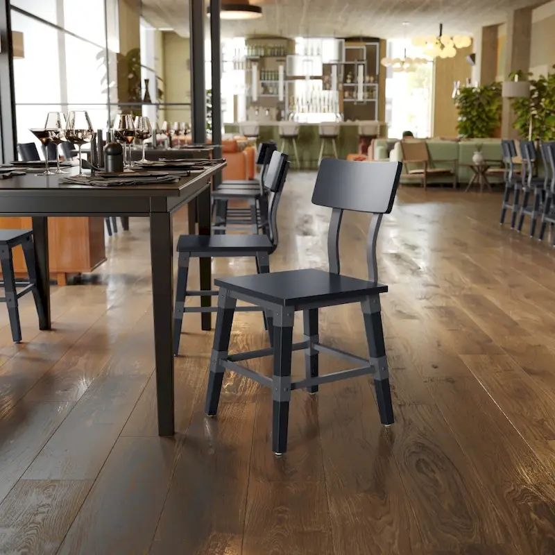 4 Pack Commercial Grade Rustic Antique Industrial Style Wood Dining Chair