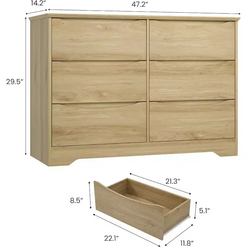 Wooden Dresser with 8 Drawers, Long Storage Dresser, Modern Closet, for Bedroom, Living Room