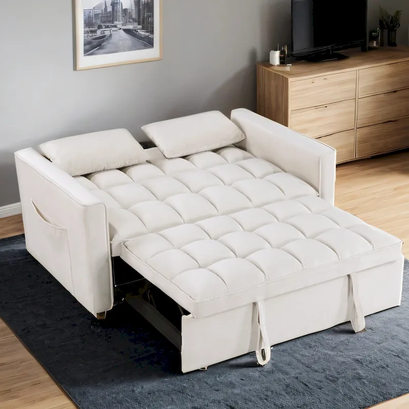 Modern 68 Length Tufted Convertible Loveseat Sleeper Sofa Bed - 68L x 55W x 20H