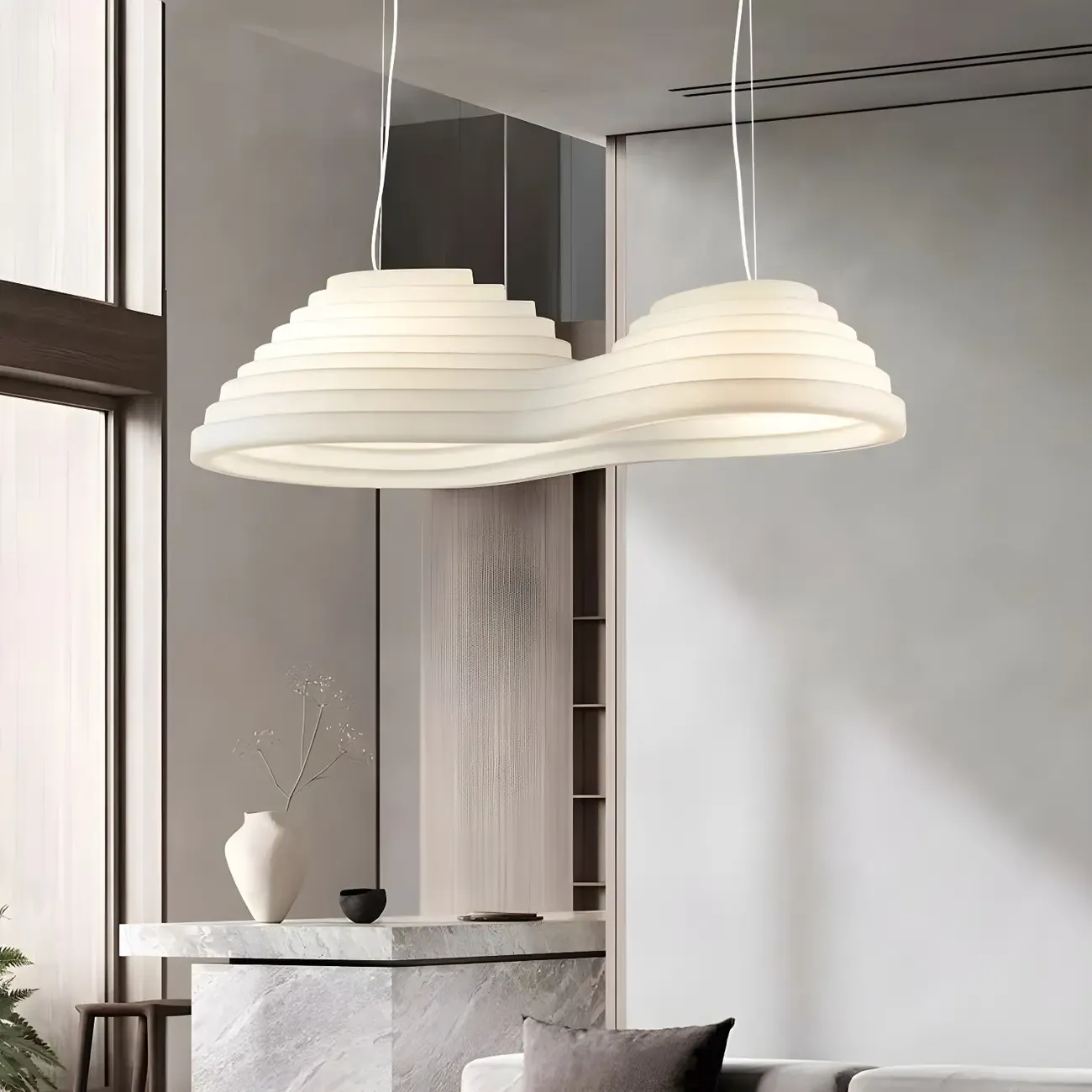 Modern White Layered Island Pendant Light LED for Kitchen