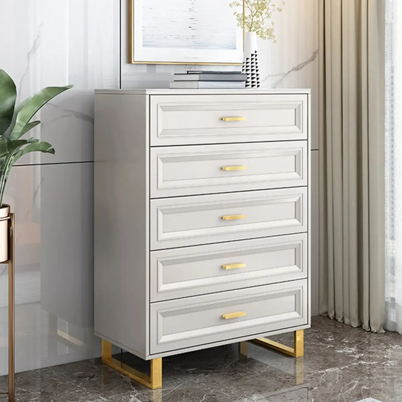 Glam Grey Wooden Combo Dresser with 7-Drawers