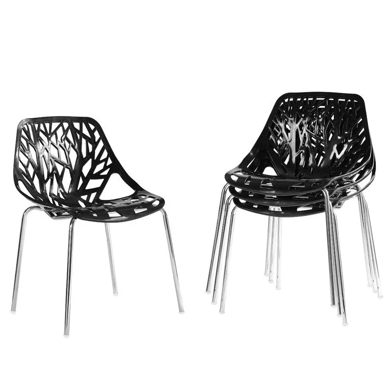 4pcs Bird's Nest Style Lounge Chair Dining Chair Black