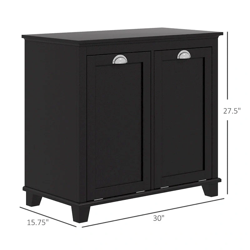 Black MDF Bathroom Floor Cabinet with 2 Tilt-Out Hampers & 2 Storage Cabinets