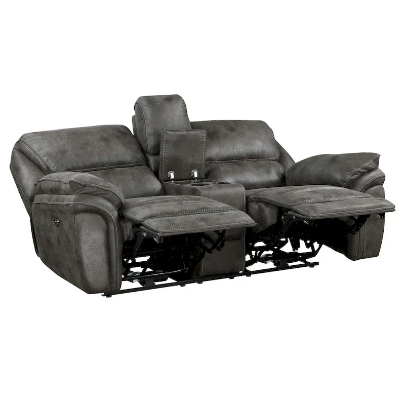 Tony 80 Inch Power Double Recliner Loveseat, Console Cupholders, USB, Gray