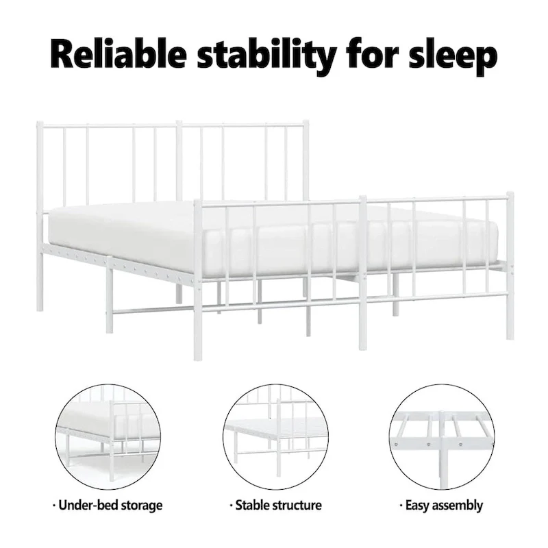 vidaXL Metal Bed Frame with Headboard, No Mattress