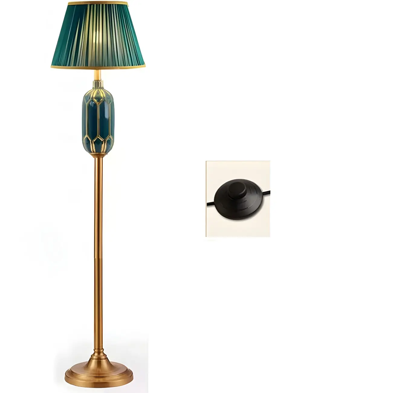 Luxurious Vertical Green Fabric Pleated Floor Lamp with Shelf