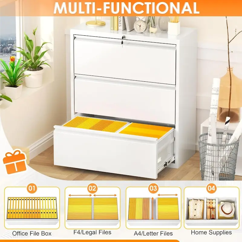 3 Drawer Metal Lateral Filing Cabinet with Lock