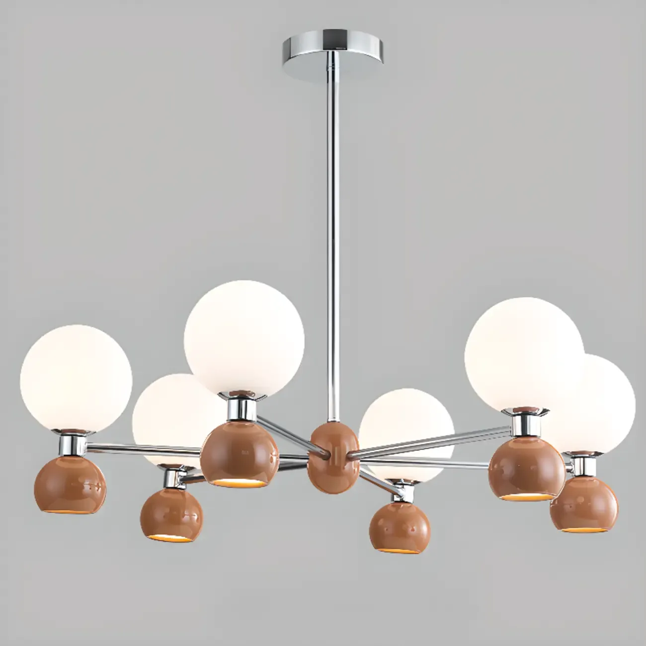 Modern Style White Globe Chandelier with Metal Frame