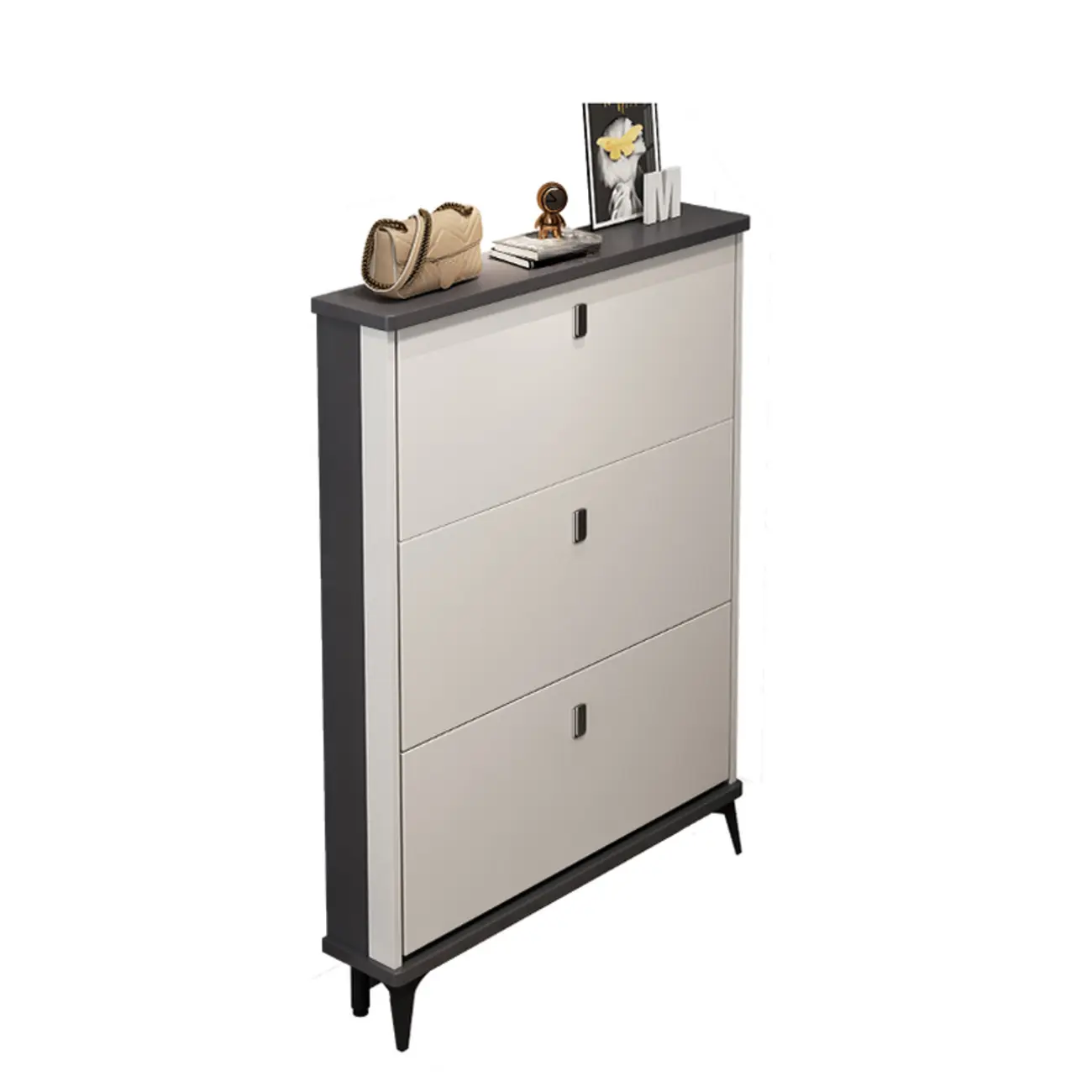 Modern Wood Shoe Cabinet with Adjustable Shelves, Entryway