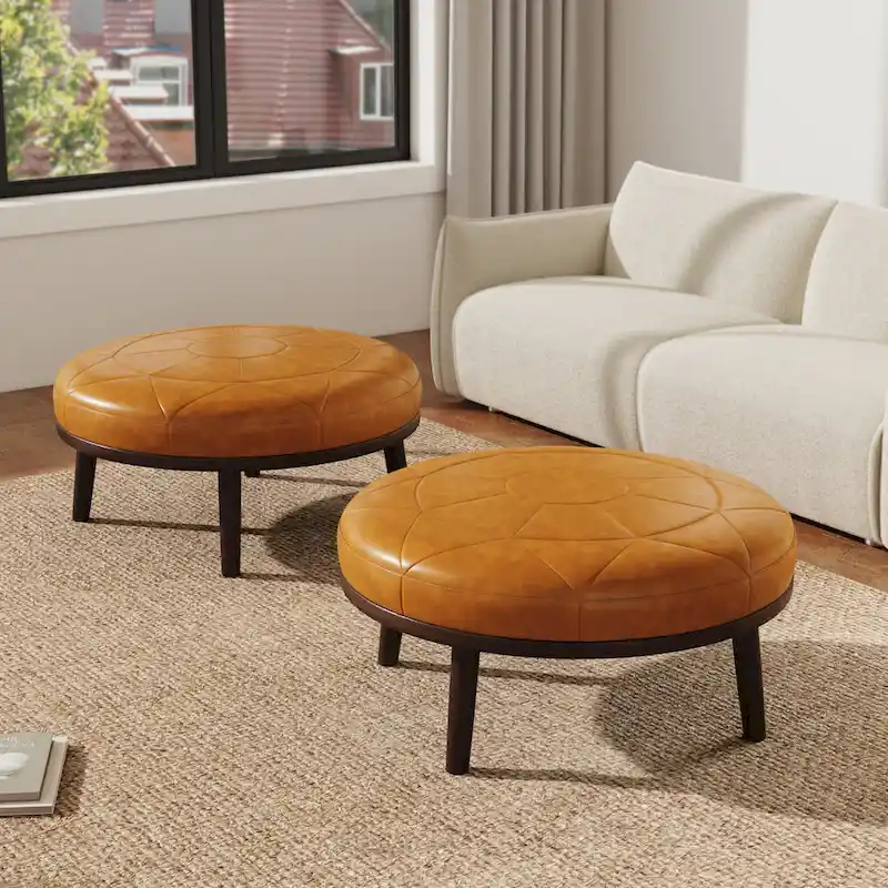 34.5 W Full-Grain Genuine Italian Leather Ottoman Set of 2