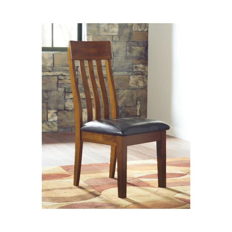 Brown Faux Leather Dining Chair, Rustic Style, Set of 2