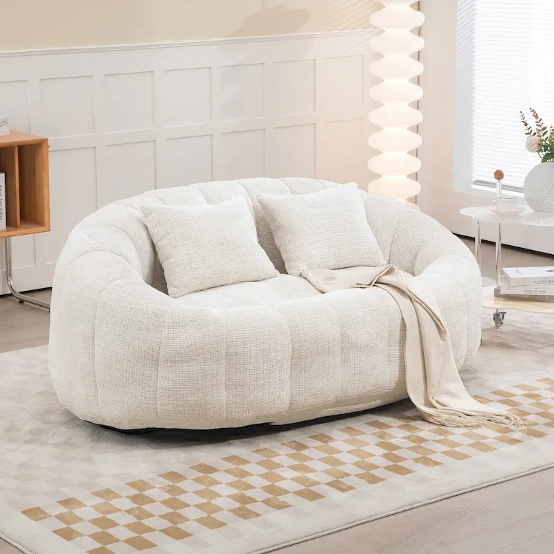 Chenille 2-Seater Bean Bag Loveseat Sofa – Beige / Orange / Coffee / Black / Grey / Emerald