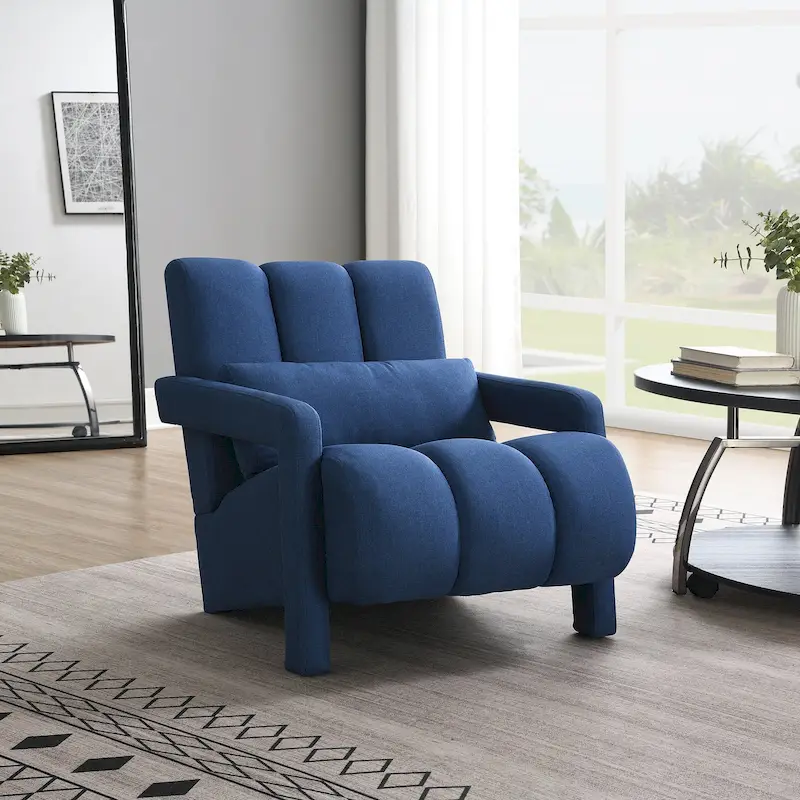 Navy Blue Modern 27.5  Accent Chair with Pillow