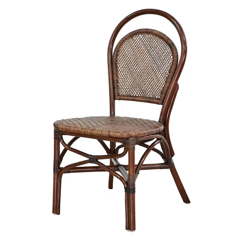 19 Inch Classic Wood Armless Chair, Rattan, Curved Back, Dual Toned, Brown