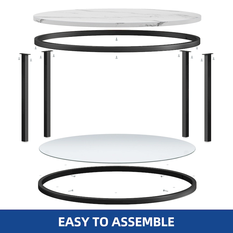 Moasis Industrial 2-Tier Round Coffee Table with Shelf