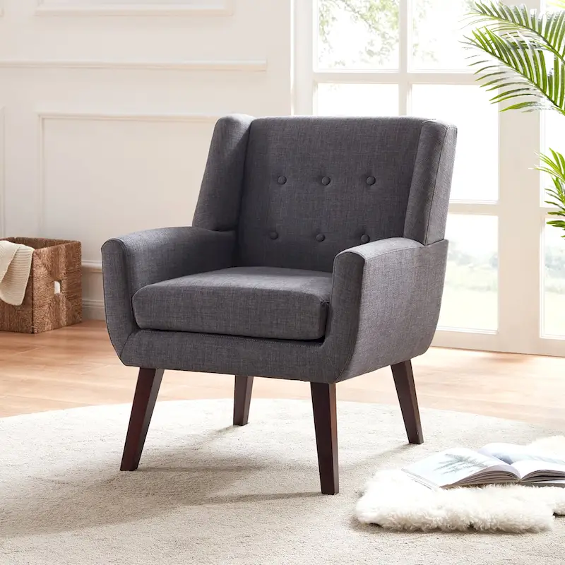 Grey / Lake Blue / Yellow / Light Grey / Beige / Dark Blue Mid-Century Linen Tufted Accent Armchair - Single Use