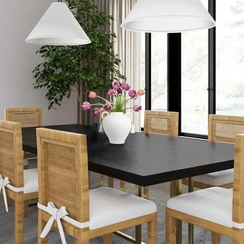 Reclaimed Wood Rectangular Trestle Dining Table — Brown Rustic Finish