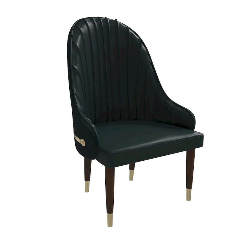Leather Dining Chair with a Ripple Back and Gold Accents Design Elara Collection