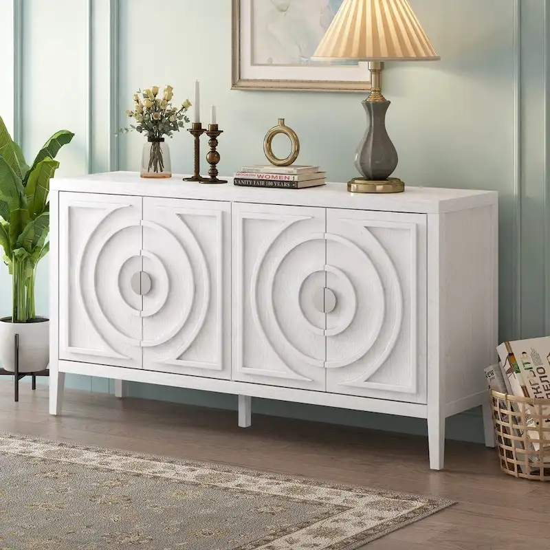 Retro Sideboard with Circular Groove Design Metal Handle
