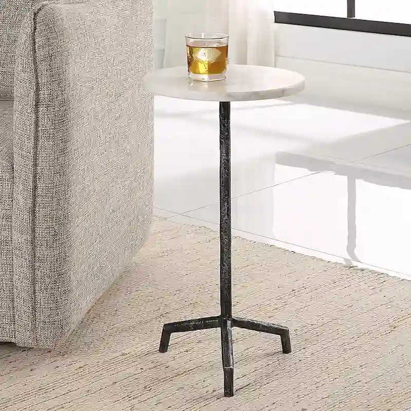 White Marble Top Drink Table - 12 W x 23.5 H x 12 D in