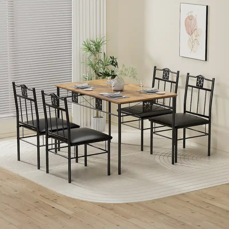 VECELO 3/5-piece Dining Table and Dining Chair Set, Dining Sets Antique Brown