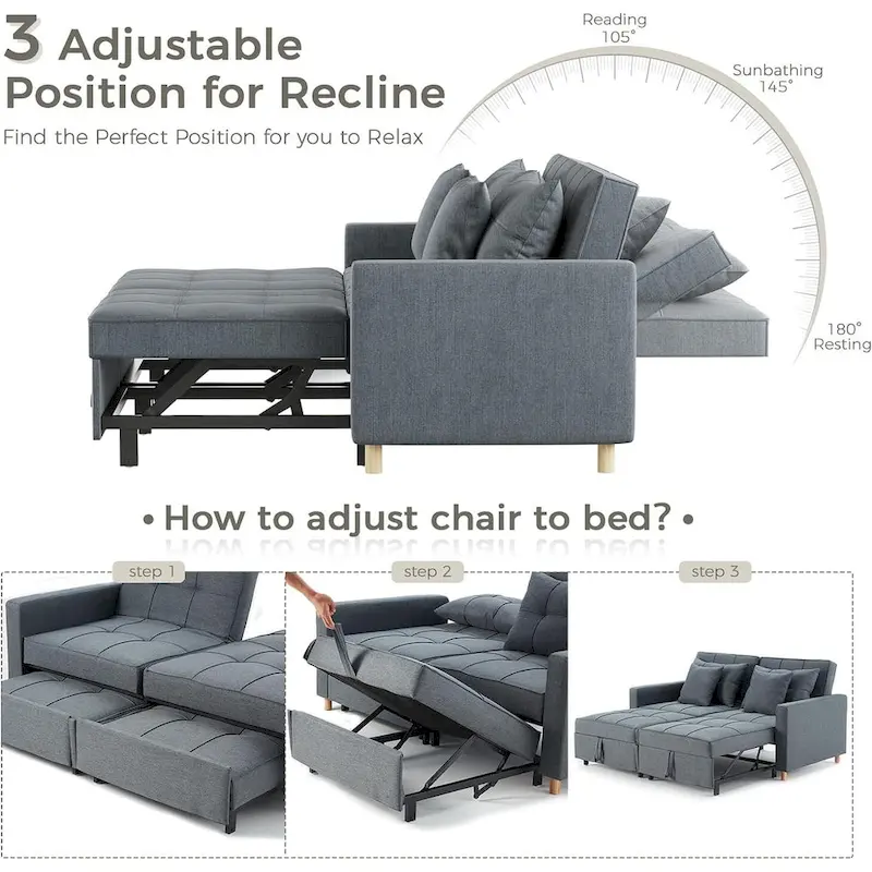 Double Sleeper Chair Bed with Adjustable Backrest