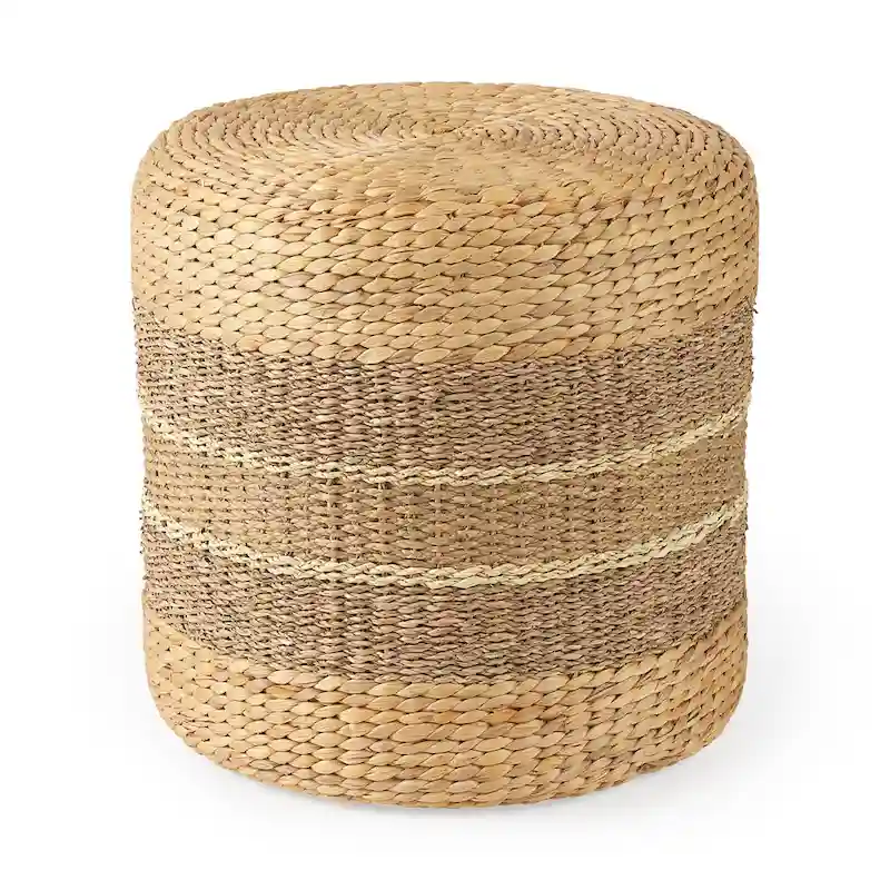 Mercana  Maya  Brown Striped Seagrass Round Coffee Table Pouf