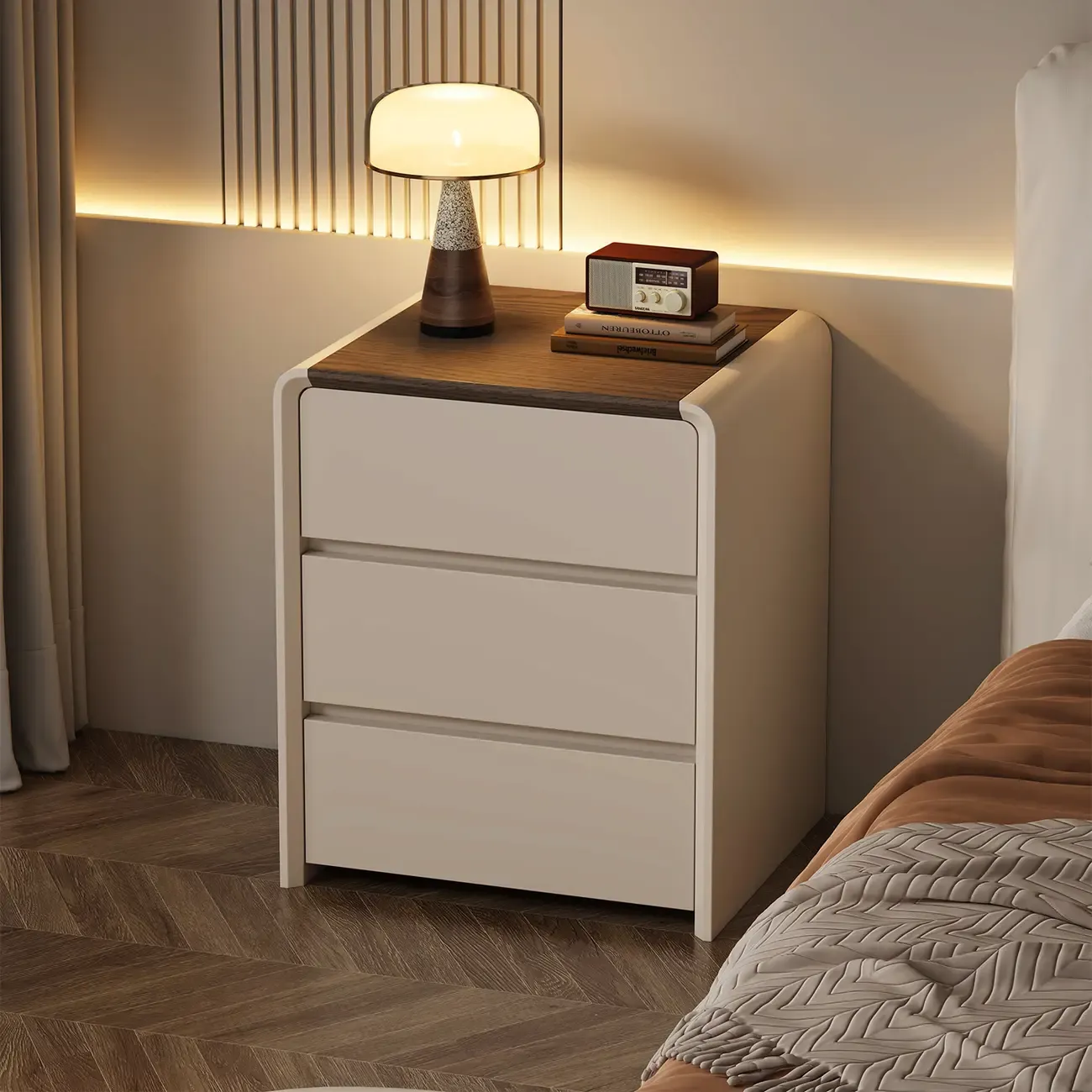 Versatile Modern Faux Leather Wooden Nightstand