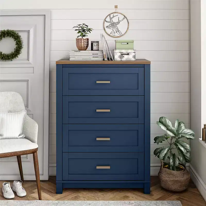 Armada 4-Drawer Dresser, Navy with Walnut Top