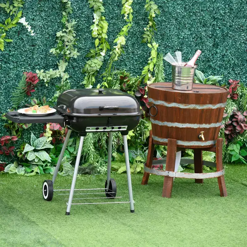 22 Charcoal Barbecue Grill with Portable Wheel, Side Tray and Lower Shelf for Outdoor BBQ for Garden, Backyard, Poolside