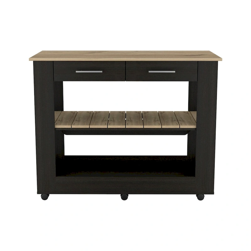 Rockaway 2-Drawer 2-Shelf Kitchen Island Black Wengue and Light Oak
