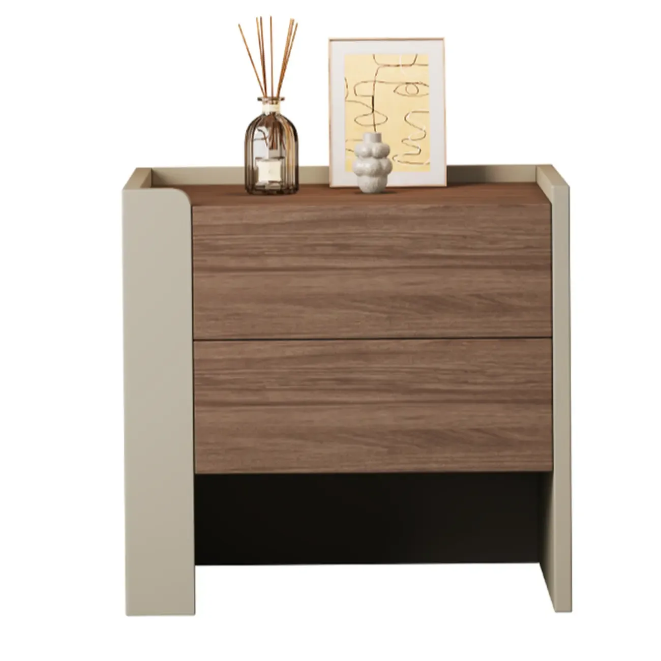 Modern Brown Grey Pine Wood 2-Drawer Nightstand