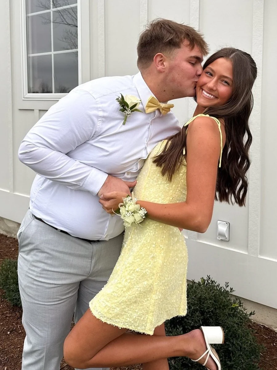 Yellow - Spaghetti Straps A Line Sequins Short Homecoming Dresses