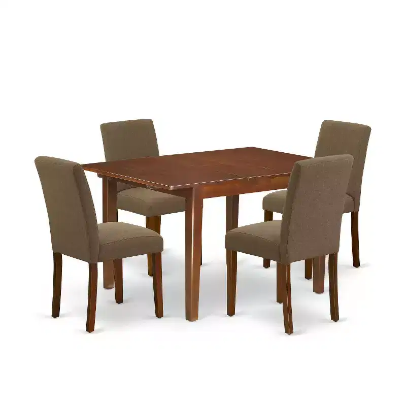 HomeStock 5-Pc Mahogany Finish Solid Wood Top-Rectangular Dining Room Set with Butterfly Leaf-Seats 4