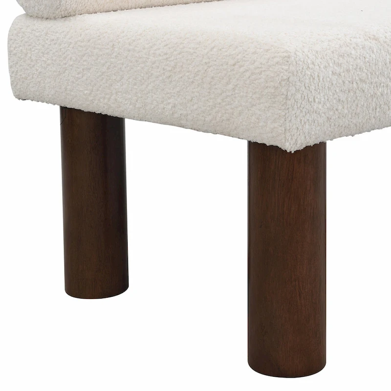 Boucle Fabric Dining Bench - Rubber Wood Legs