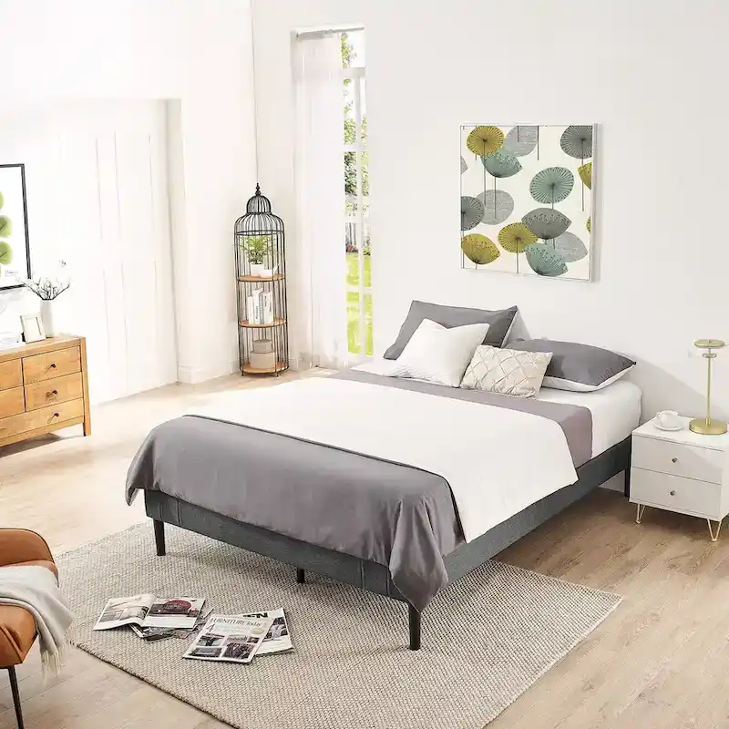 Gray Tufted Upholstered Platform Bed Frame, for 1–2 Person (Twin/Full/Queen/King)