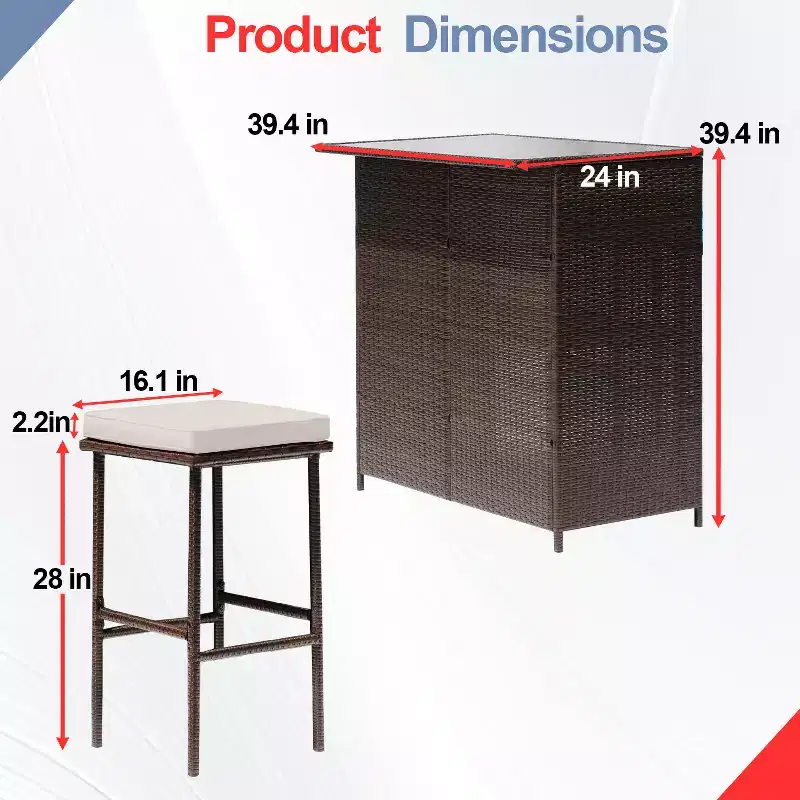 BestMassage Wicker Patio Furniture 3 Piece Rattan Table and Chairs