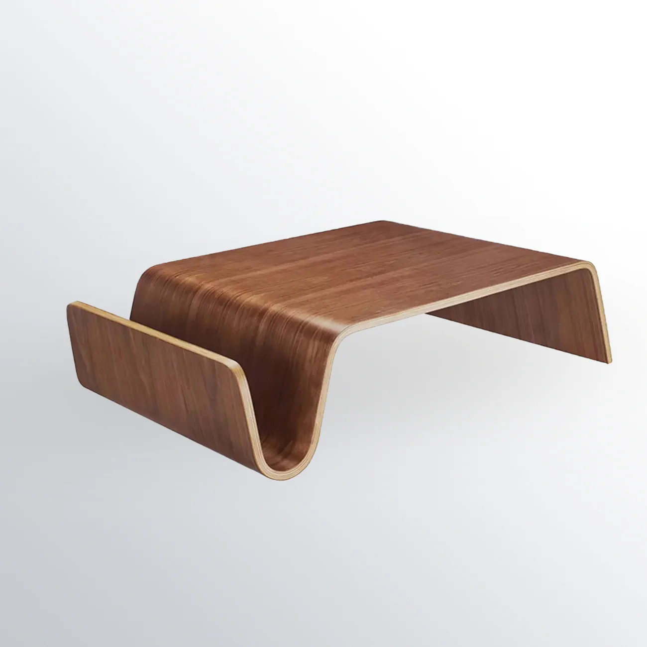 Modern Wooden Brown Curved Coffee Table with Double Pedestal