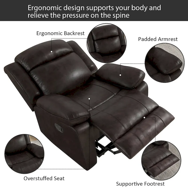 Manual Recliner Chair with Overstuffed Arm and Back