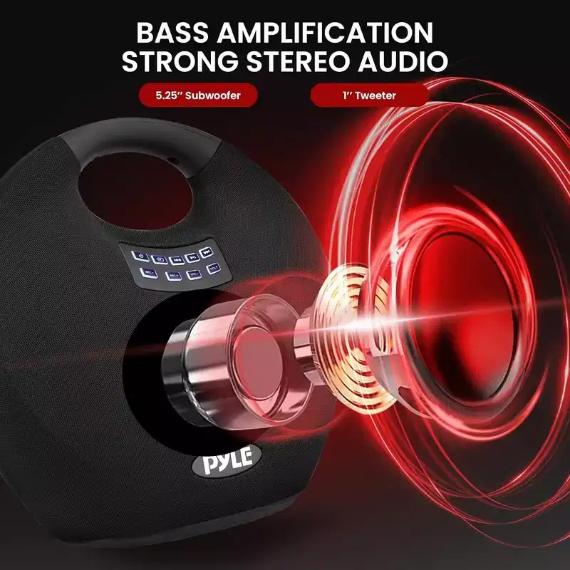 Pyle 5.25 Portable Wireless Bluetooth Speaker System with IPX4 Waterproof Rating and Wireless Microphone - PNX6WPBK