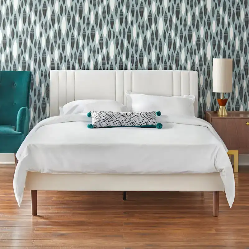 Burgundy/Cream/Grey/Pink Channel-Tufted Queen Platform Bed for 2