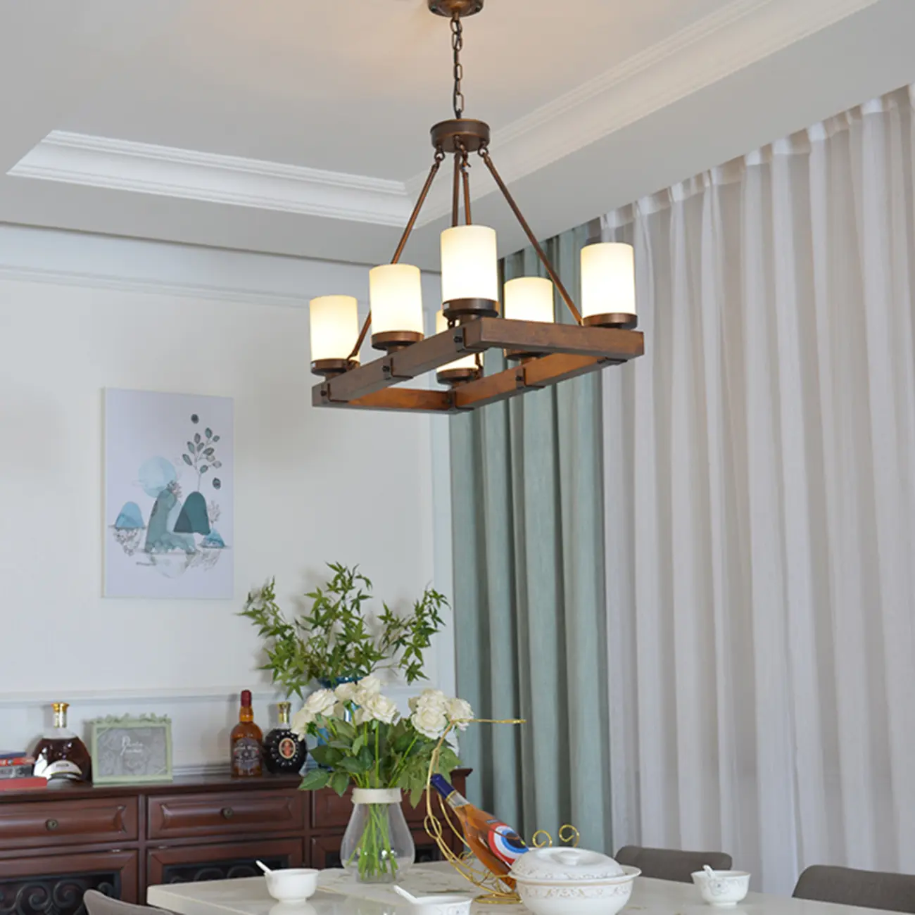 6-Light Industrial Metal Kitchen Island Pendant Lighting