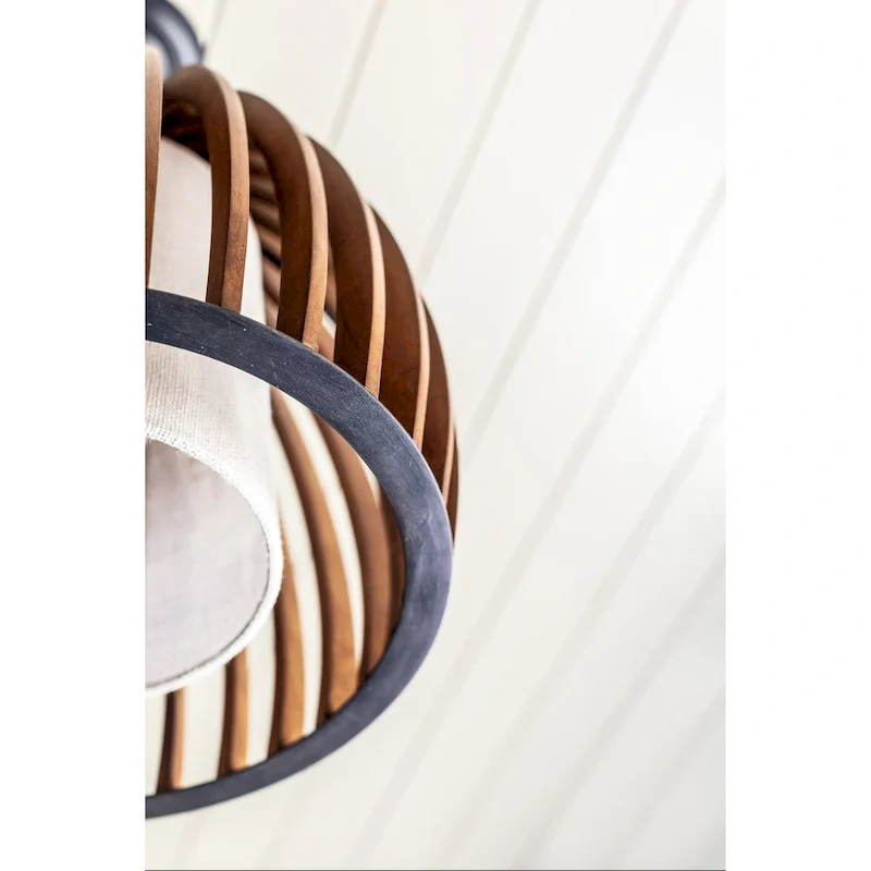 Currey & Company Carling Wood Pendant - 19 h x 17 dia