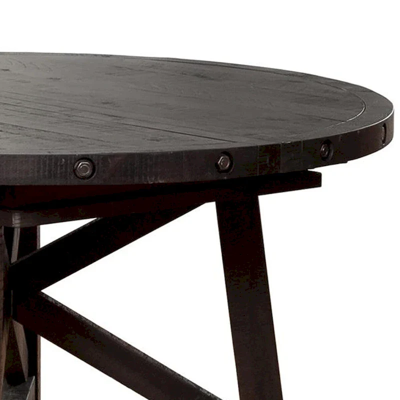 54-72 Inch Round Extendable Dining Table, Acacia Wood, Dark Brown